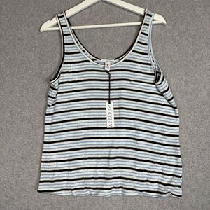 Astars Women's Small Black White Blue Striped Sleeveless Tank Top NEW